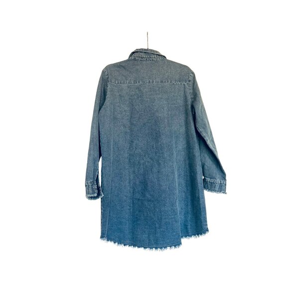 Zilcremo Women Distressed Denim Shirt Dress Long Sleeves in Washed Blue - Picture 3 of 7